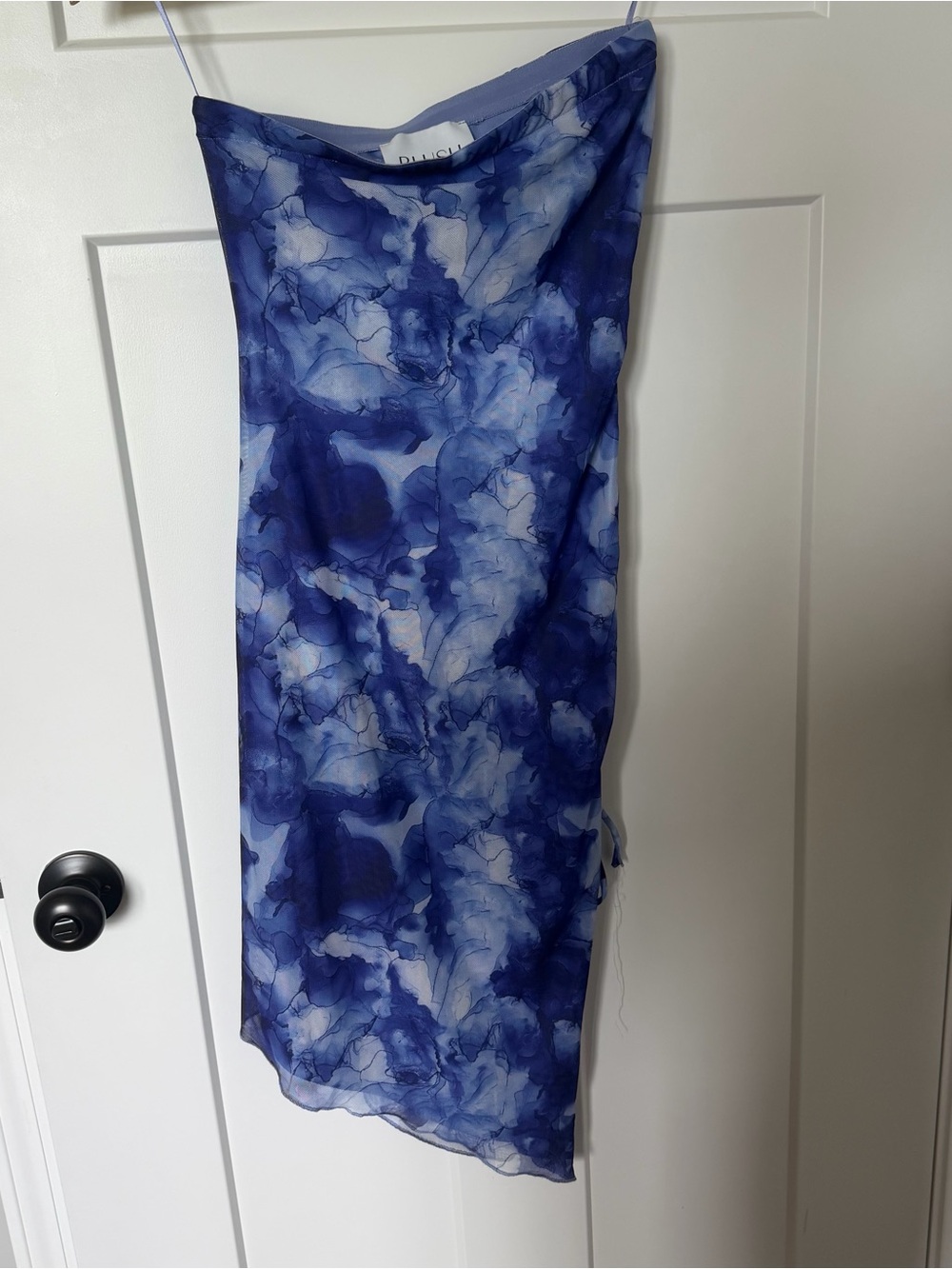 BLUSH Blue Watercolor Asymmetrical Slip Dress Small EUC Date night